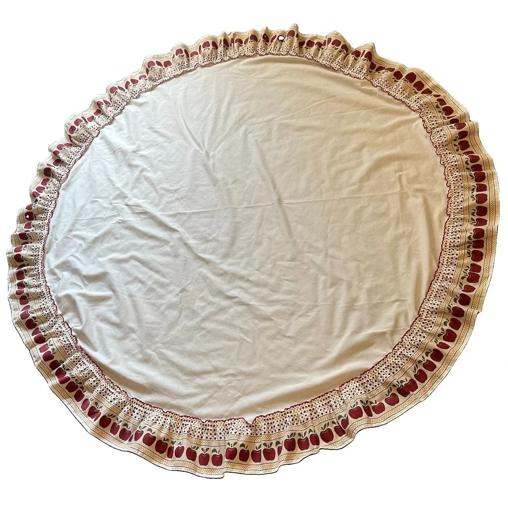 VTG Ruffled Round Tablecloth Country Apple Farmhouse Decor USA Made 68 Inches